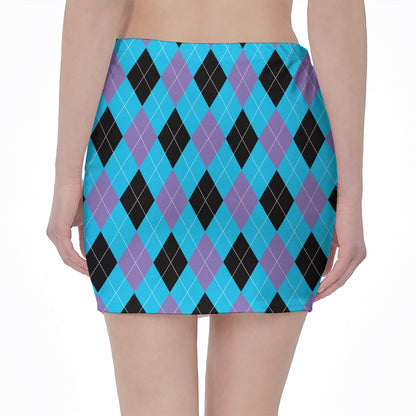 Blue Purple And Black Argyle Print Pencil Mini Skirt