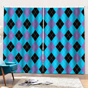 Blue Purple And Black Argyle Print Pencil Pleat Curtains