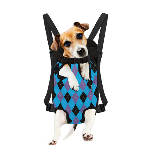 Blue Purple And Black Argyle Print Pet Carrier Backpack