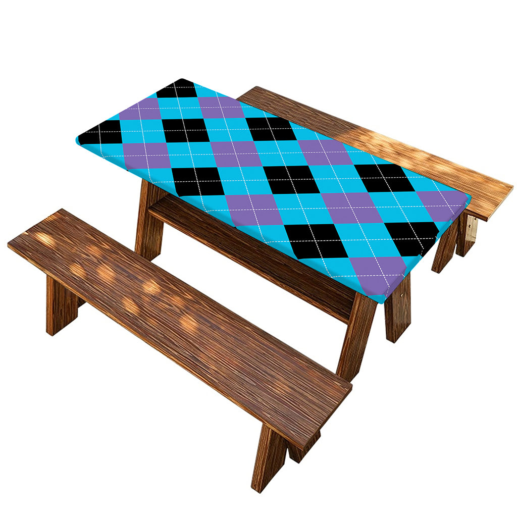 Blue Purple And Black Argyle Print Picnic Table Cover