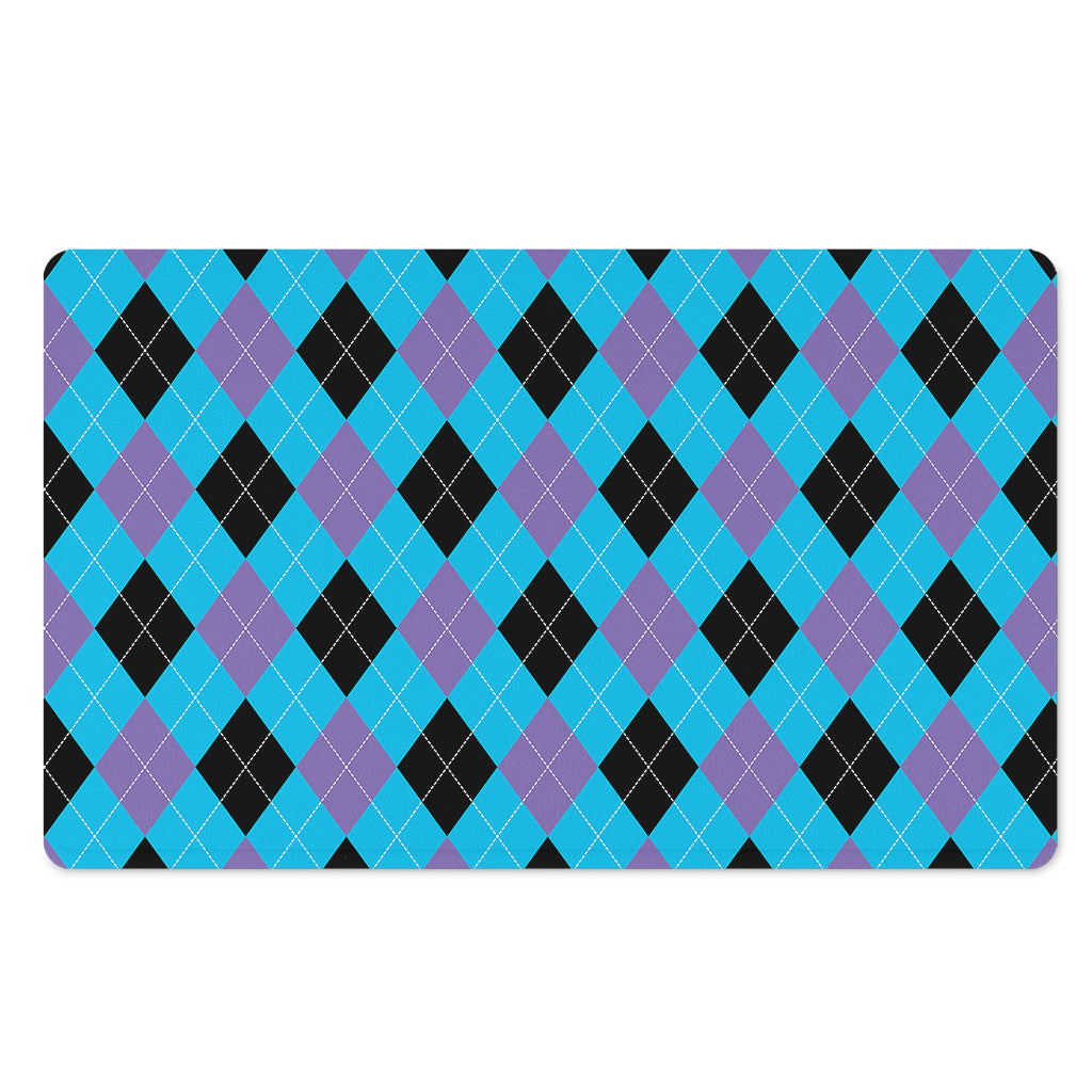 Blue Purple And Black Argyle Print Polyester Doormat