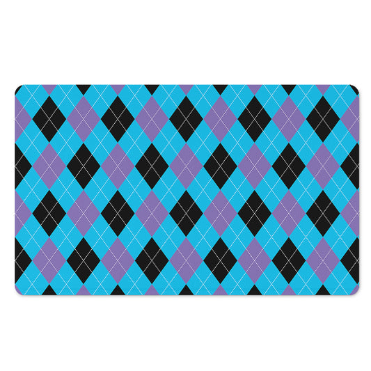 Blue Purple And Black Argyle Print Polyester Doormat