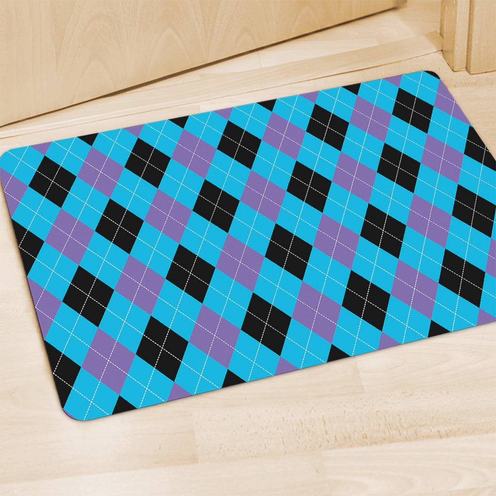Blue Purple And Black Argyle Print Polyester Doormat