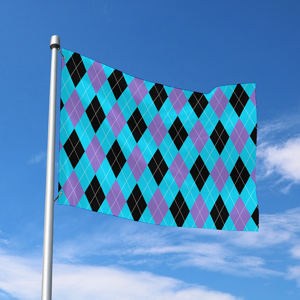 Blue Purple And Black Argyle Print Polyester Flag