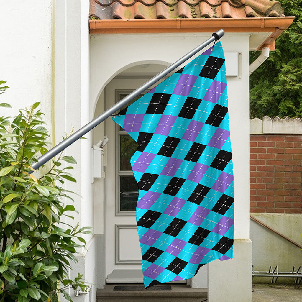 Blue Purple And Black Argyle Print Polyester Flag