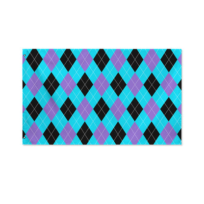 Blue Purple And Black Argyle Print Polyester Flag