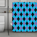 Blue Purple And Black Argyle Print Polyester Shower Curtain