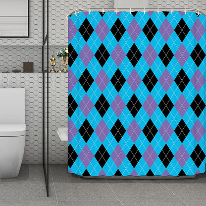 Blue Purple And Black Argyle Print Polyester Shower Curtain