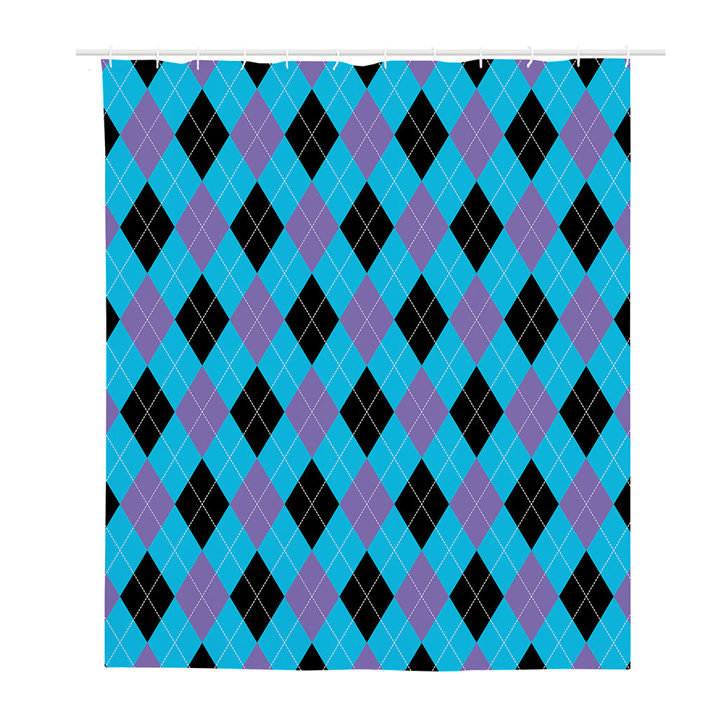 Blue Purple And Black Argyle Print Polyester Shower Curtain