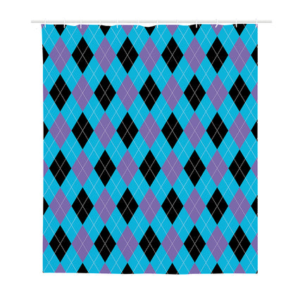 Blue Purple And Black Argyle Print Polyester Shower Curtain