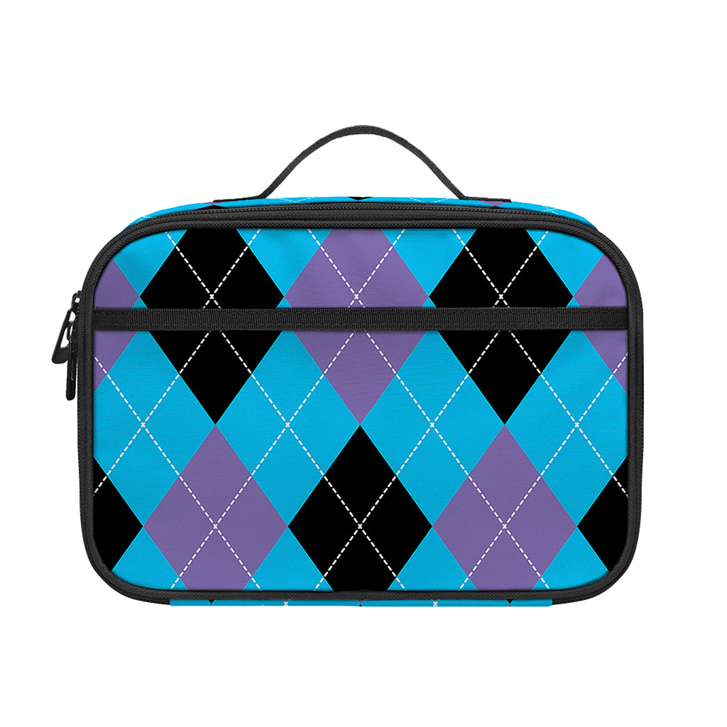 Blue Purple And Black Argyle Print Portable Lunch Bag