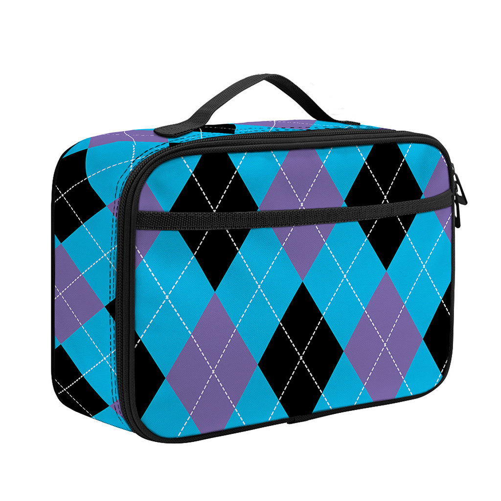 Blue Purple And Black Argyle Print Portable Lunch Bag
