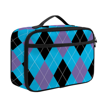 Blue Purple And Black Argyle Print Portable Lunch Bag