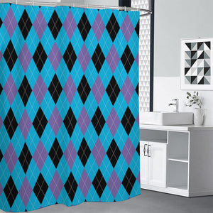 Blue Purple And Black Argyle Print Premium Shower Curtain