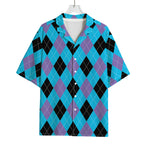 Blue Purple And Black Argyle Print Rayon Hawaiian Shirt
