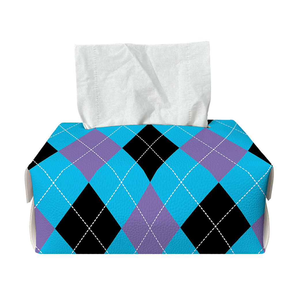 Blue Purple And Black Argyle Print Rectangle Tissue Box Cover