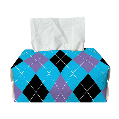 Blue Purple And Black Argyle Print Rectangle Tissue Box Cover