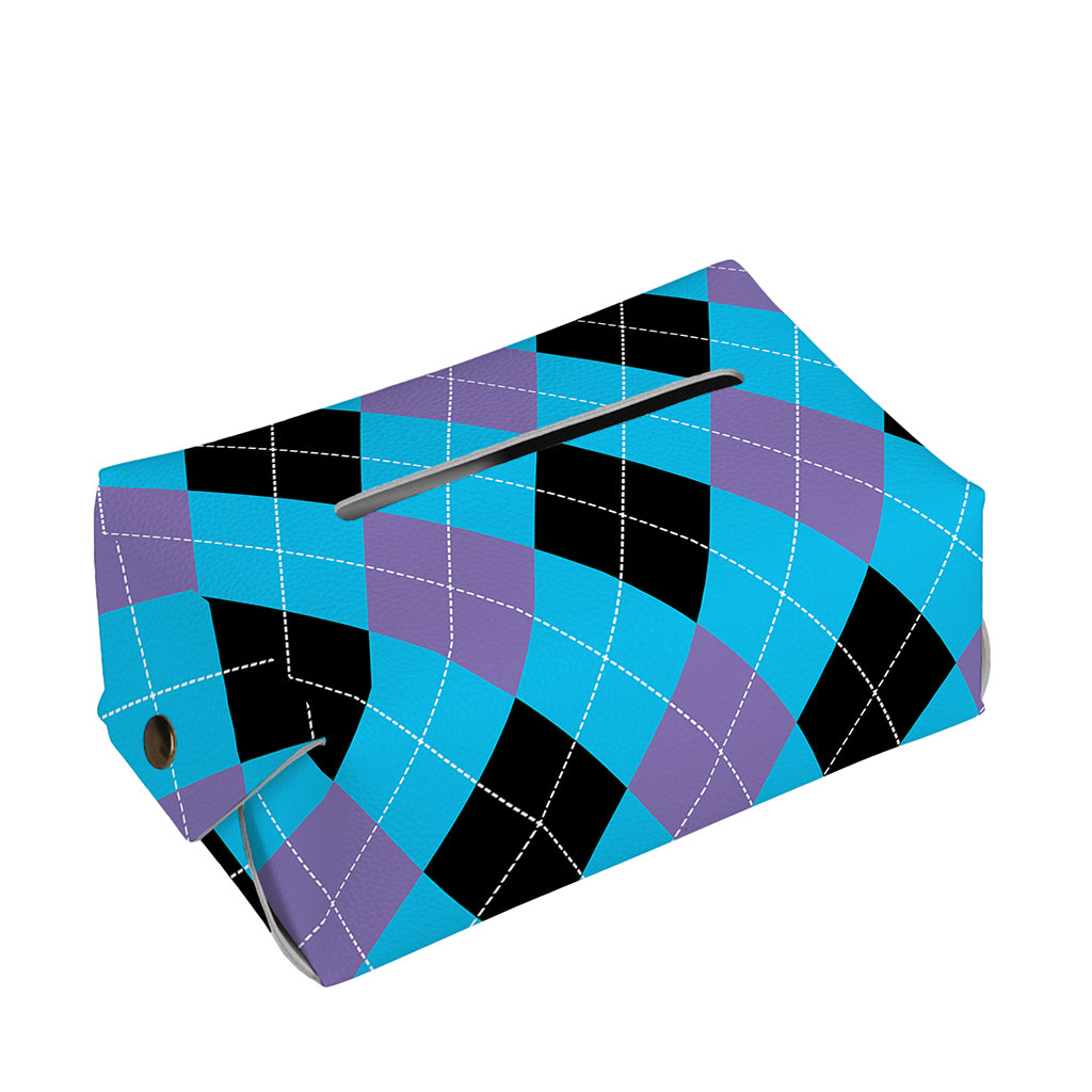 Blue Purple And Black Argyle Print Rectangle Tissue Box Cover