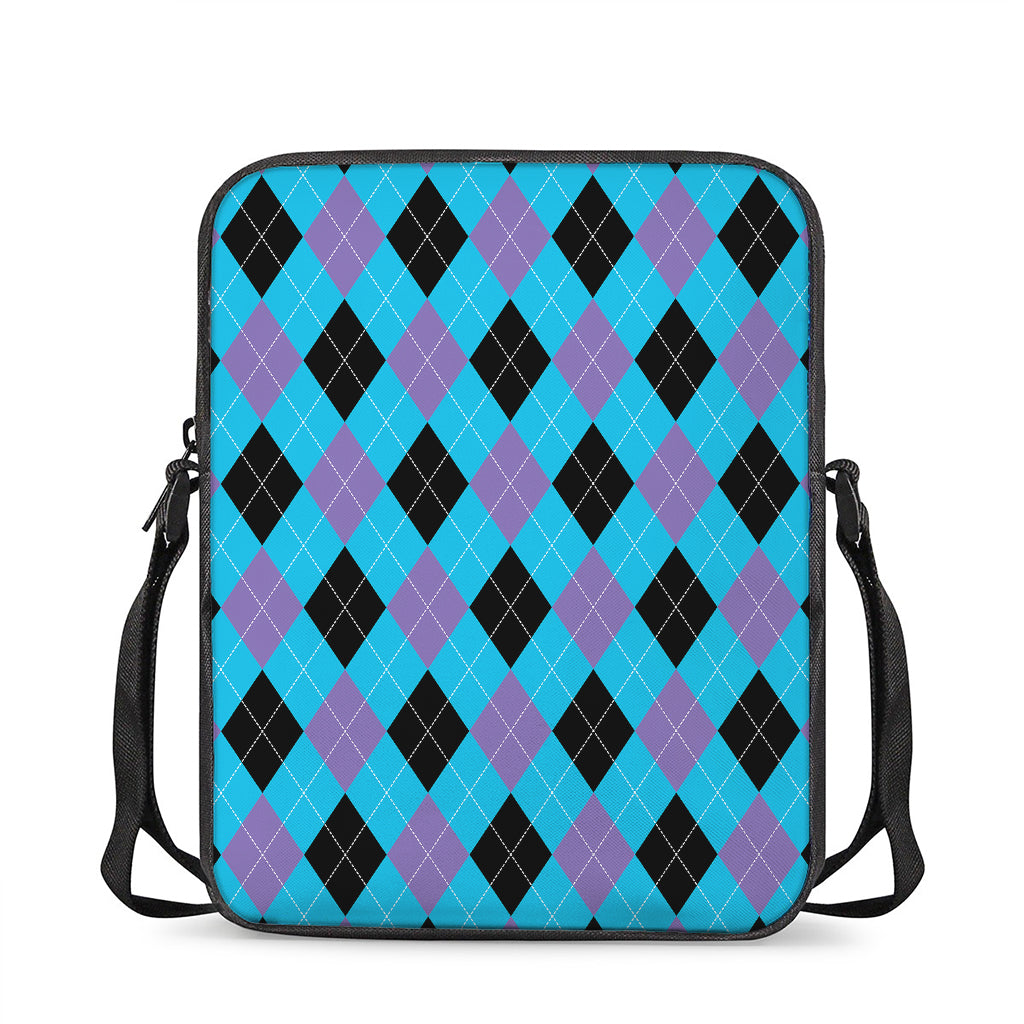 Blue Purple And Black Argyle Print Rectangular Crossbody Bag