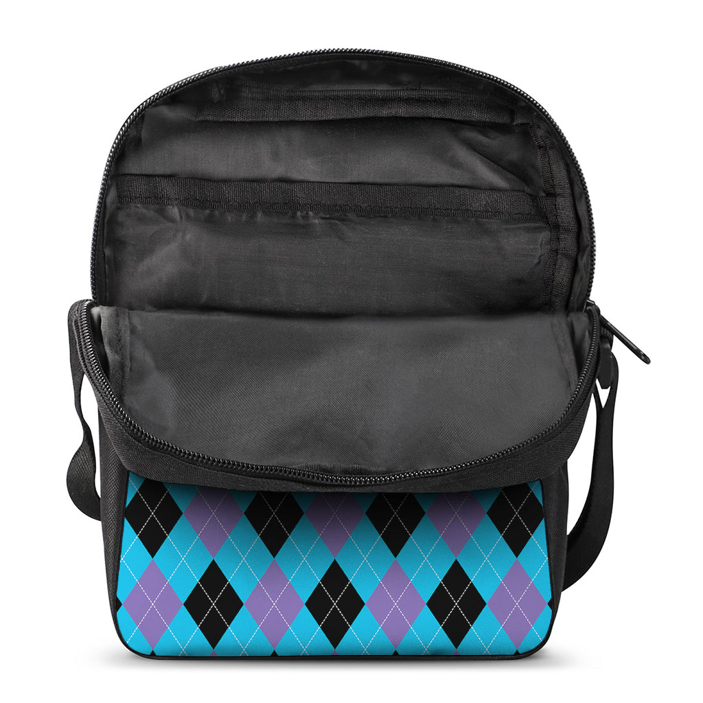 Blue Purple And Black Argyle Print Rectangular Crossbody Bag