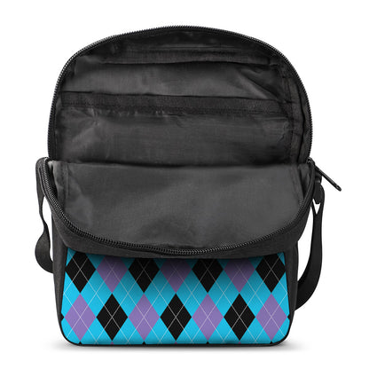 Blue Purple And Black Argyle Print Rectangular Crossbody Bag