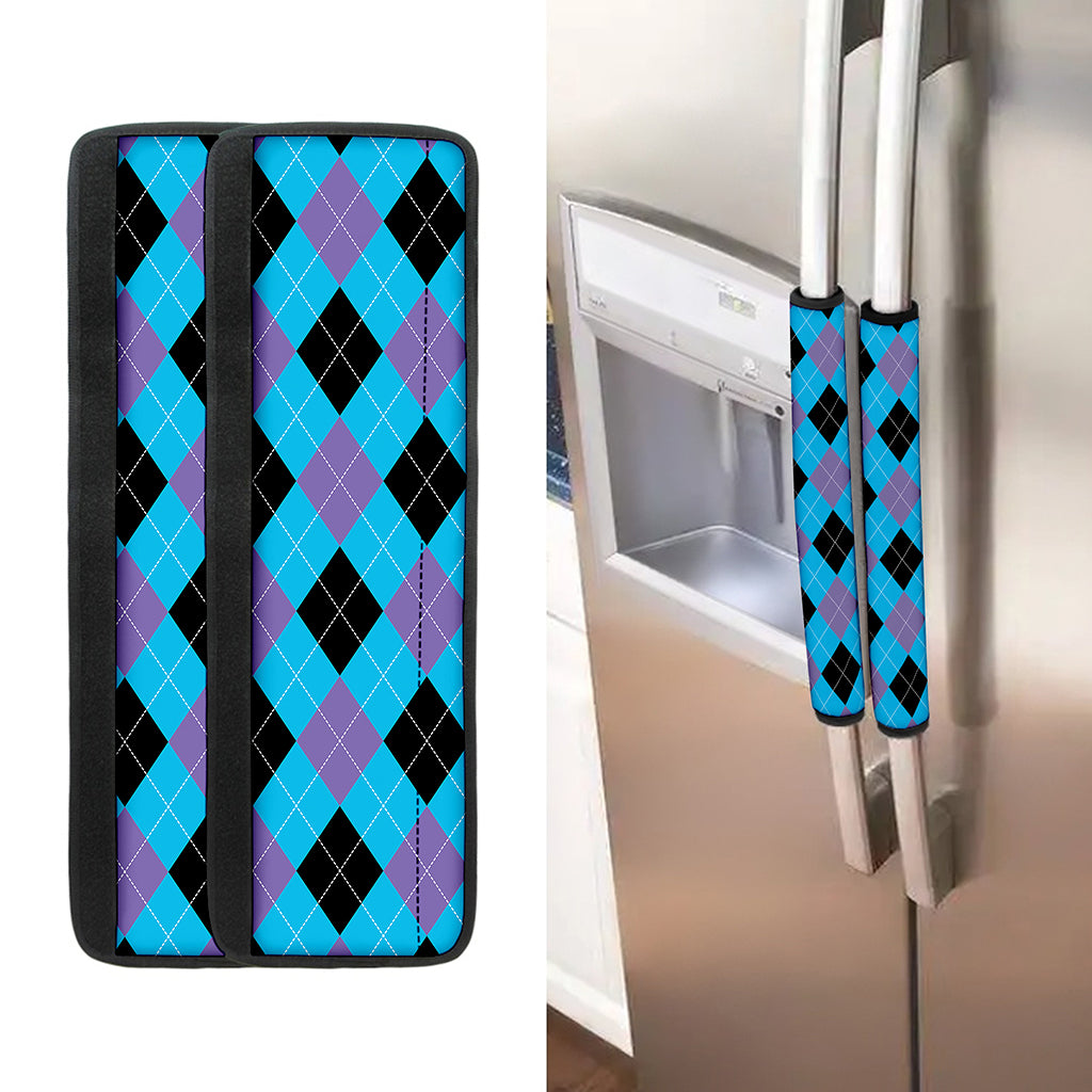 Blue Purple And Black Argyle Print Refrigerator Handle Covers