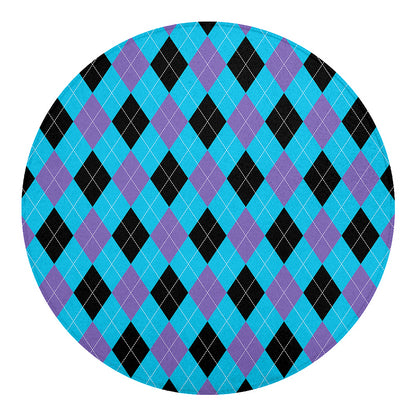 Blue Purple And Black Argyle Print Round Blanket