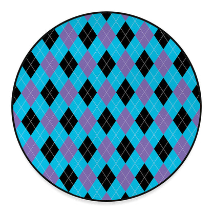 Blue Purple And Black Argyle Print Round Floor Mat