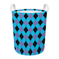 Blue Purple And Black Argyle Print Round Laundry Basket