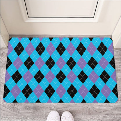 Blue Purple And Black Argyle Print Rubber Doormat