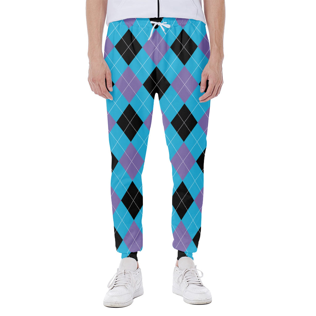 Blue Purple And Black Argyle Print Scuba Joggers