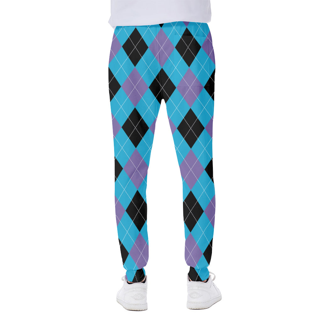 Blue Purple And Black Argyle Print Scuba Joggers