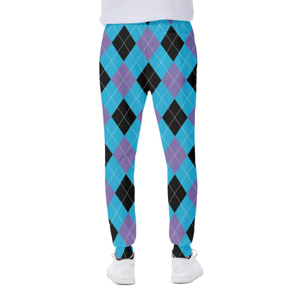 Blue Purple And Black Argyle Print Scuba Joggers