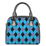 Blue Purple And Black Argyle Print Shoulder Handbag