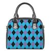 Blue Purple And Black Argyle Print Shoulder Handbag