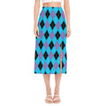 Blue Purple And Black Argyle Print Side Slit Midi Skirt