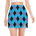 Blue Purple And Black Argyle Print Side Slit Mini Skirt