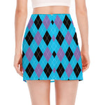Blue Purple And Black Argyle Print Side Slit Mini Skirt