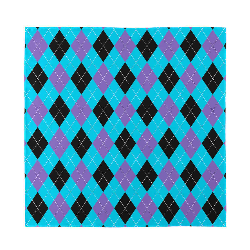 Blue Purple And Black Argyle Print Silk Bandana
