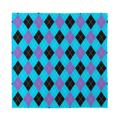 Blue Purple And Black Argyle Print Silk Bandana
