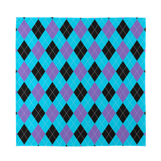 Blue Purple And Black Argyle Print Silk Bandana