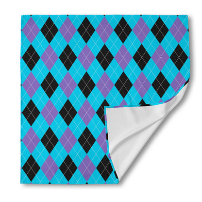 Blue Purple And Black Argyle Print Silk Bandana