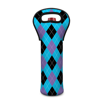 Blue Purple And Black Argyle Print Single Neoprene Wine Tote