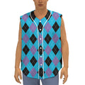Blue Purple And Black Argyle Print Sleeveless Baseball Jersey