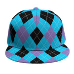 Blue Purple And Black Argyle Print Snapback Cap