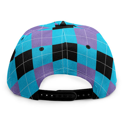 Blue Purple And Black Argyle Print Snapback Cap
