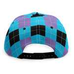 Blue Purple And Black Argyle Print Snapback Cap