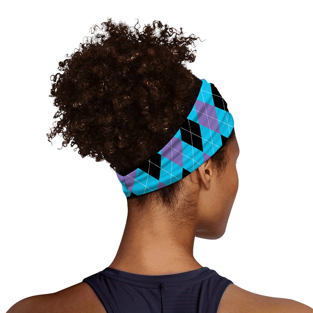 Blue Purple And Black Argyle Print Sports Headband