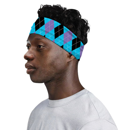 Blue Purple And Black Argyle Print Sports Headband