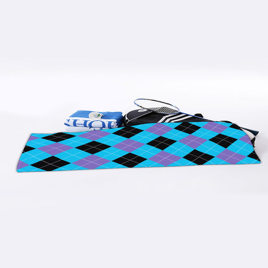 Blue Purple And Black Argyle Print Sports Towel